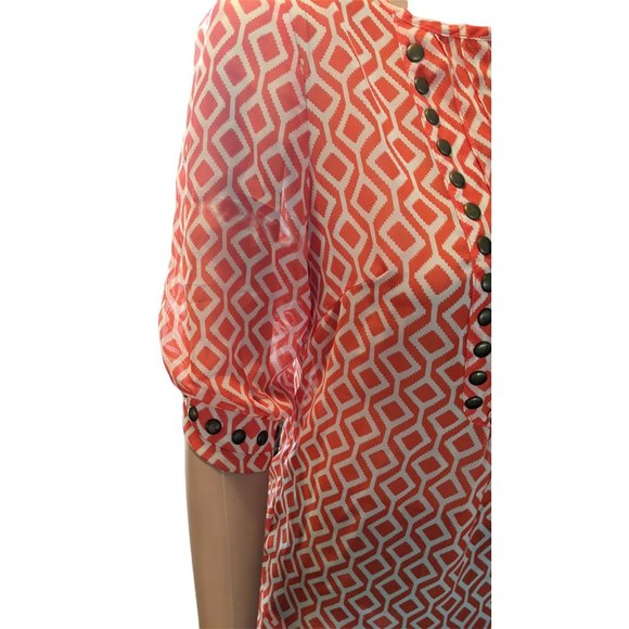 41 HAWTHORN Stitch Fix Women's XS Small Orange Geometric Boho Studded Blouse - Picture 3 of 12